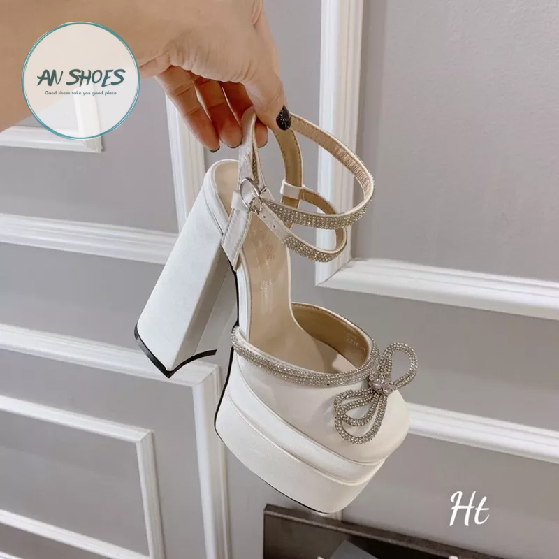 ❄️ Hàng Quảng Châu fullbox❄️ Sangdal bít mũi viền đá gắn nơ xinh blinh cao 15 cm