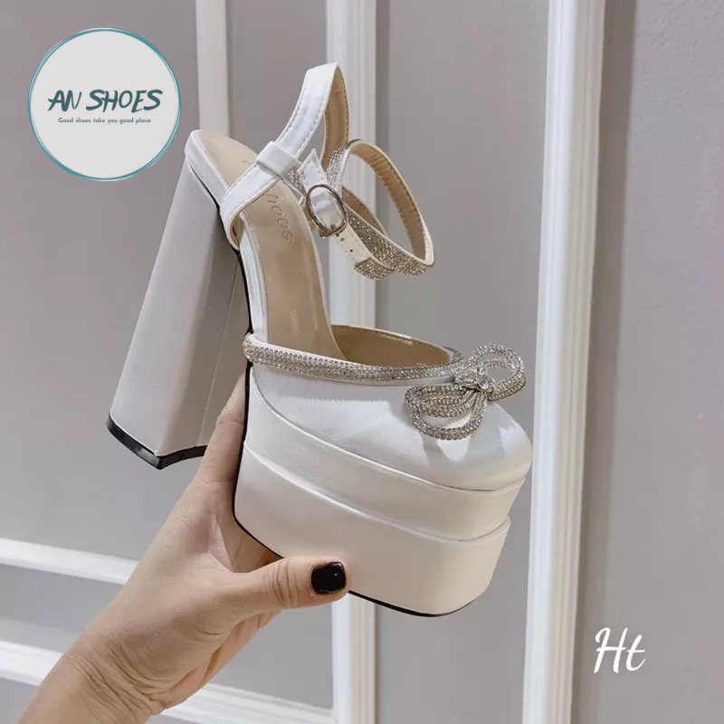 ❄️ Hàng Quảng Châu fullbox❄️ Sangdal bít mũi viền đá gắn nơ xinh blinh cao 15 cm