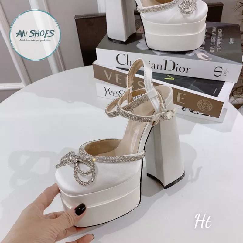 ❄️ Hàng Quảng Châu fullbox❄️ Sangdal bít mũi viền đá gắn nơ xinh blinh cao 15 cm