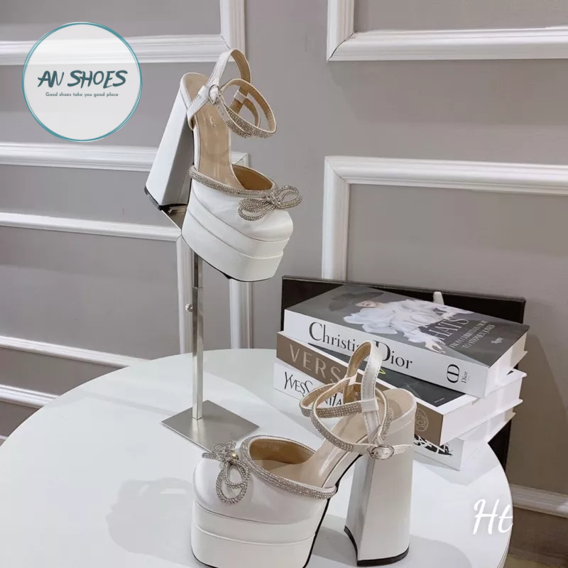 ❄️ Hàng Quảng Châu fullbox❄️ Sangdal bít mũi viền đá gắn nơ xinh blinh cao 15 cm