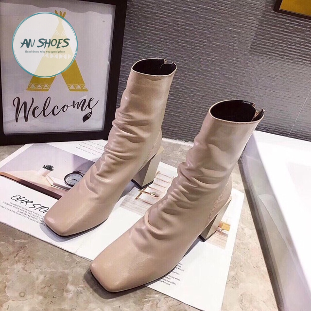 🎉 boots nhăn gót vuông 7cm