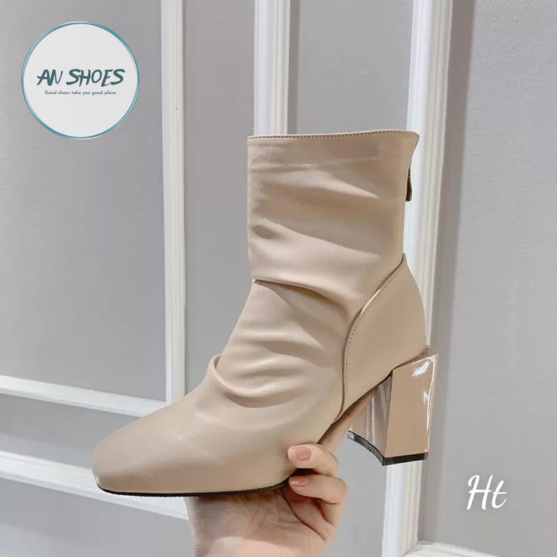 🎉 boots nhăn gót vuông 7cm