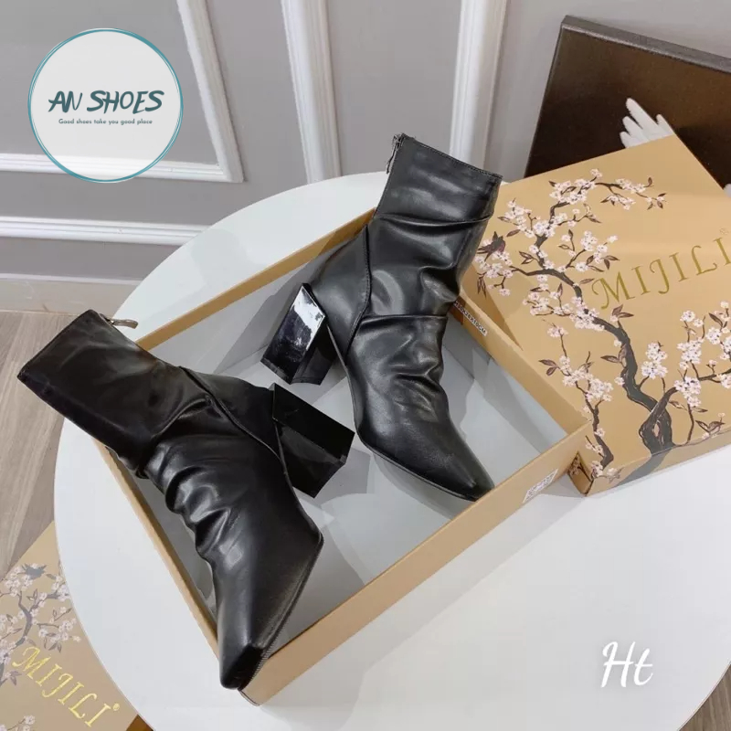 🎉 boots nhăn gót vuông 7cm