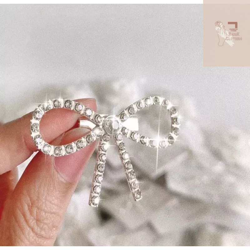 Nơ đá cài áo váy đầm, ghim cài áo hình nơ đính đá