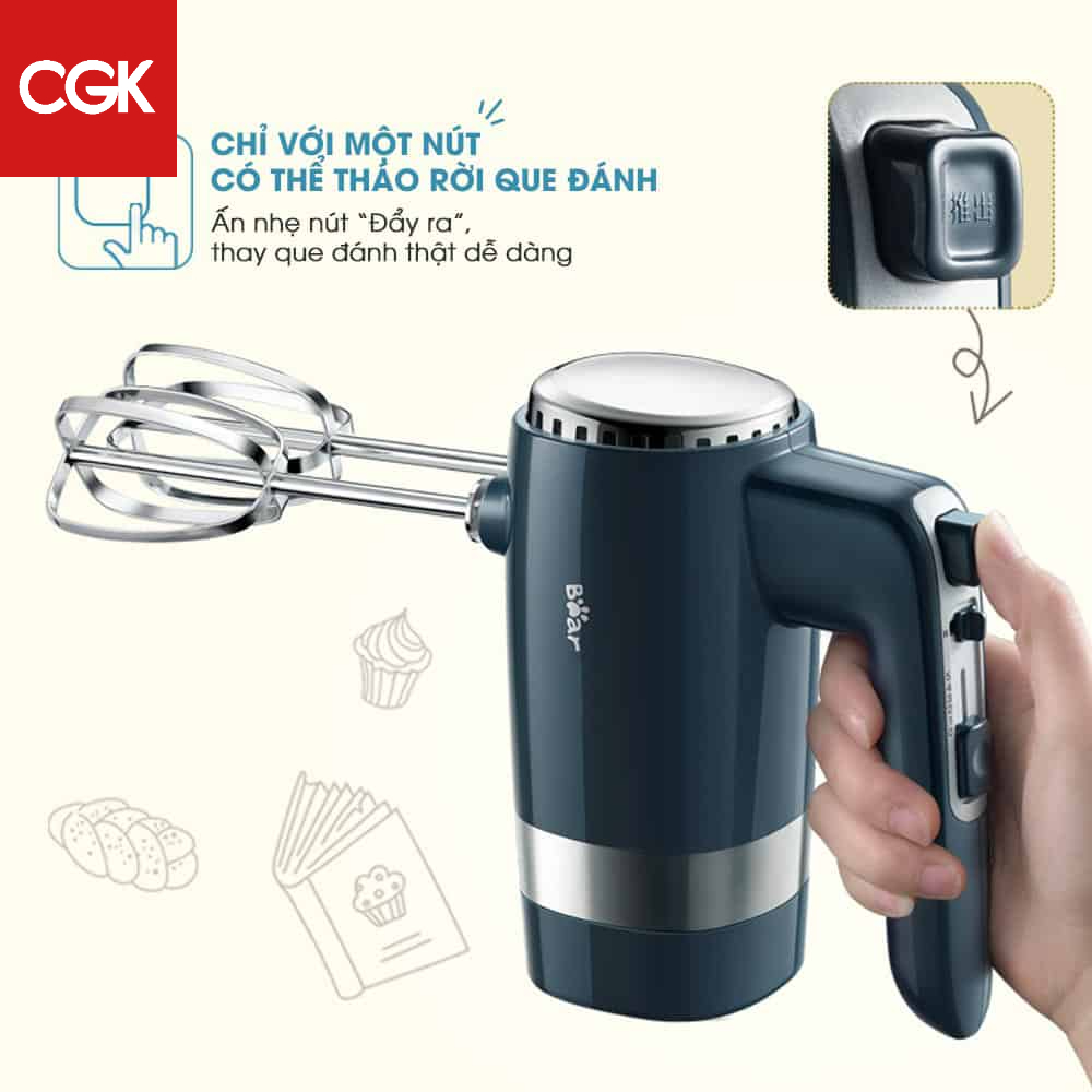 Bear HM-B01V1 Máy đánh trứng cầm tay Bear, đánh trứng trộn bột 10 tốc độ, CS 300W – Hàng chính hãng BH 6-18 tháng