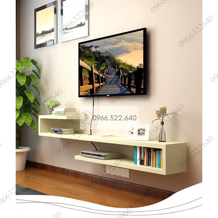 Kệ tivi gỗ treo tường phòng khách phòng ngủ hiện đại 1m2 kệ trang trí gỗ MDF bền đẹp thương hiệu Nội Thất Nadecor
