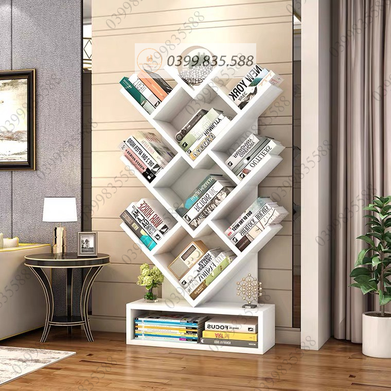 Kệ sách đứng để sàn trang trí gỗ MDF cao cấp phong cách hiện đại sang trọng dễ dàng lắp ráp