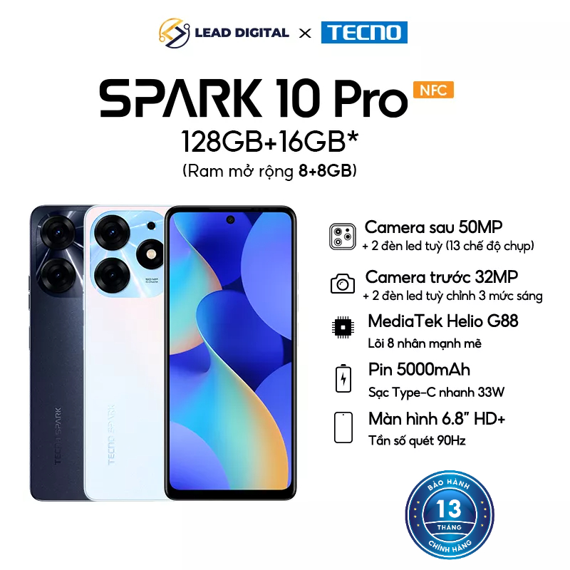 Điện thoại Tecno SPARK 10 Pro 8GB/128GB - Camera 50MP | 5000 mAh | Sạc nhanh 18W | Cảm ứng vân tay | Hàng Chính Hãng