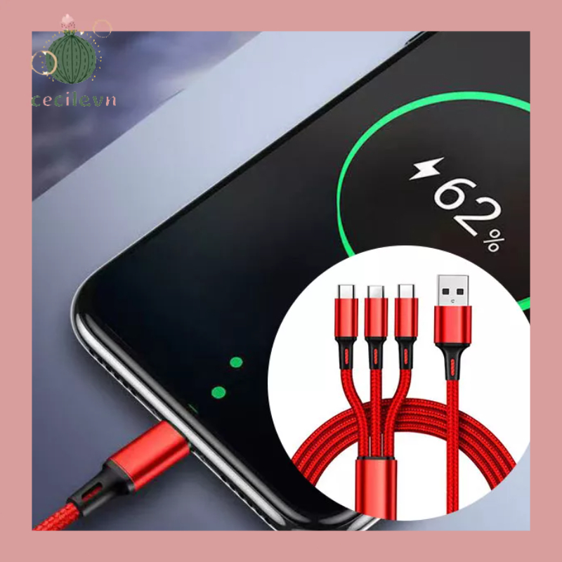 3 trong 1 Dây cáp sạc nhanh 2.1A cho các dòng điện thoại dây dủ không nóng máy-CE