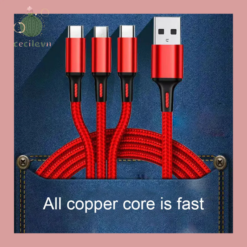 3 trong 1 Dây cáp sạc nhanh 2.1A cho các dòng điện thoại dây dủ không nóng máy-CE