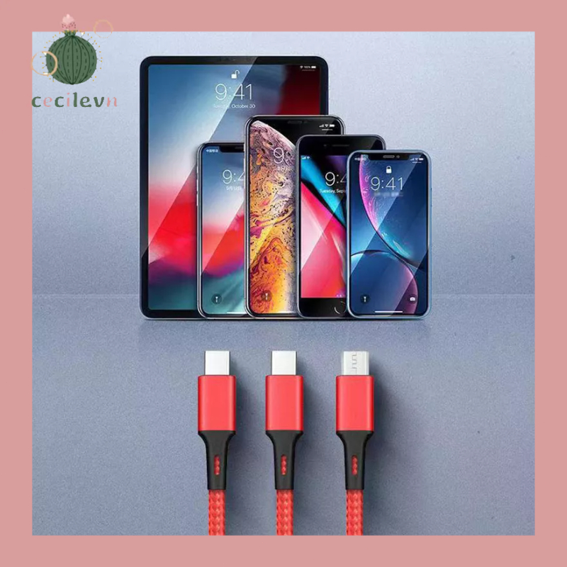3 trong 1 Dây cáp sạc nhanh 2.1A cho các dòng điện thoại dây dủ không nóng máy-CE