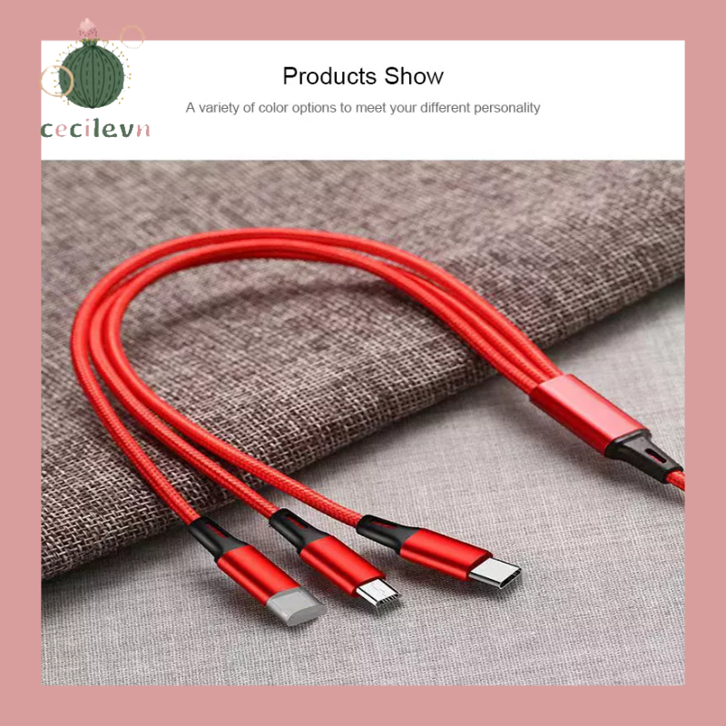 3 trong 1 Dây cáp sạc nhanh 2.1A cho các dòng điện thoại dây dủ không nóng máy-CE