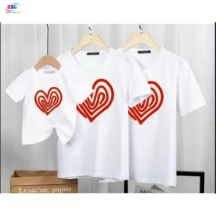 Áo thun đôi nam nữ, áo gia đình chất thun cotton dày dặn mặt mịn, mát -  in TRÁI TIM nhiều nét