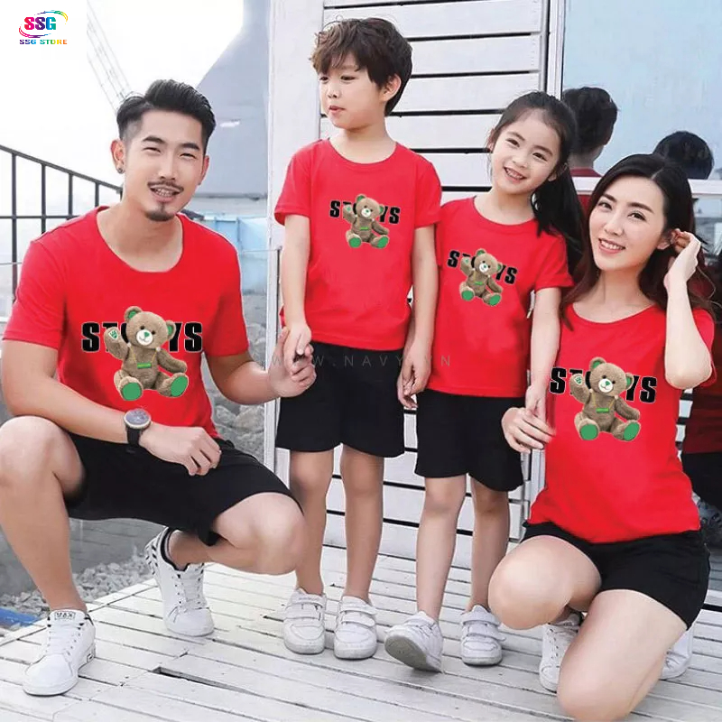 Áo thun gia đình, Đồng phục gia đình 3/4/5 người Áo thun cotton mát mịn, dày dặn - in chữ hình gấu