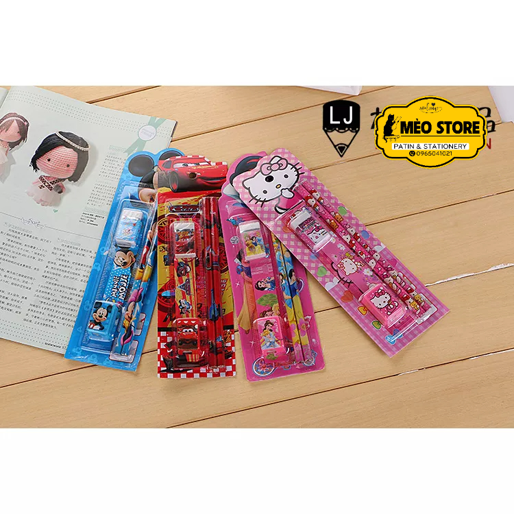 Set combo bút chì-viết-tẩy cho trẻ đi học