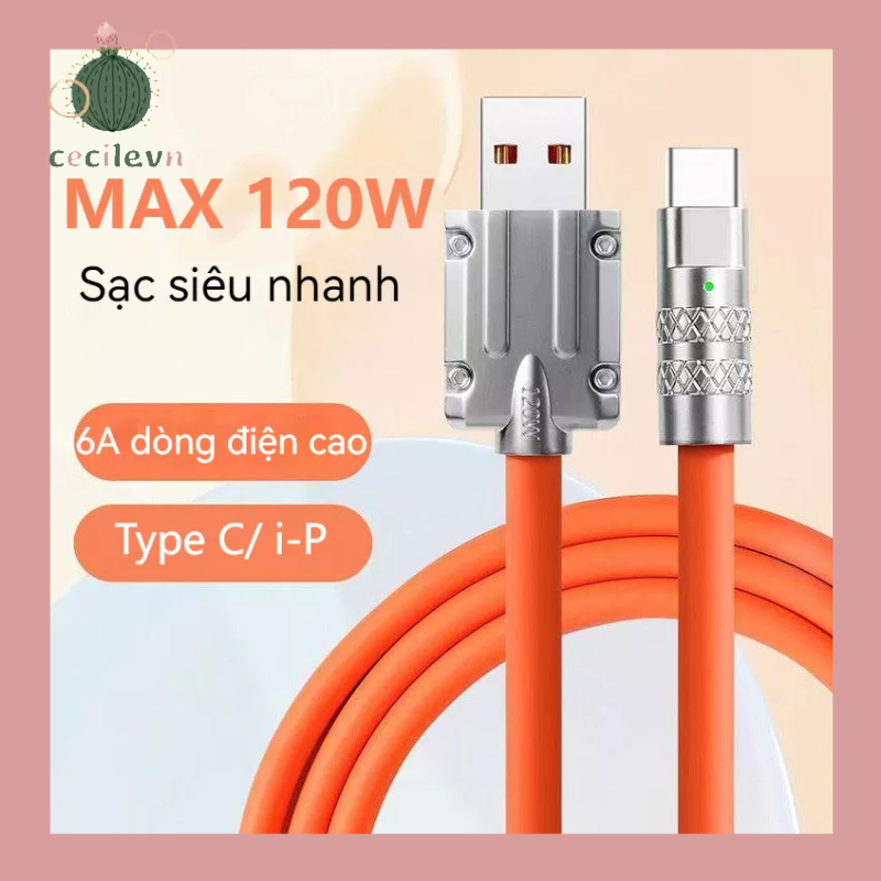 6A Dây Cáp Sạc Nhanh  Bằng Hợp Kim Kẽm Và Silicon Cho Type C-CE