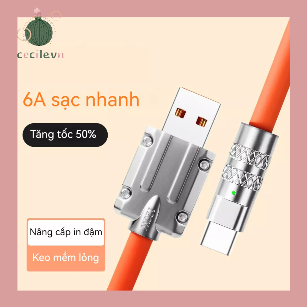 6A Dây Cáp Sạc Nhanh  Bằng Hợp Kim Kẽm Và Silicon Cho Type C-CE