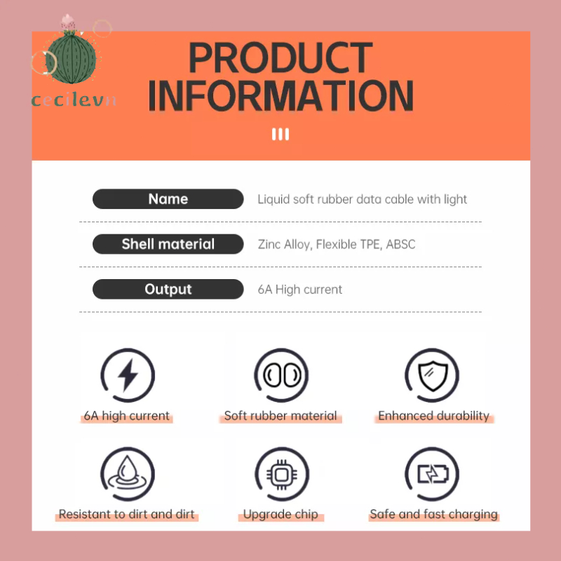 6A Dây Cáp Sạc Nhanh  Bằng Hợp Kim Kẽm Và Silicon Cho Type C-CE