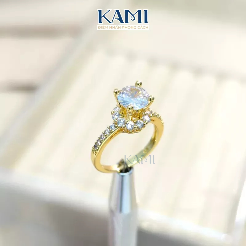 Nhẫn nữ hột cao gắn đá cz nhân tạo mới Kami trang sức cao cấp