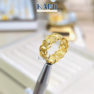 Nhẫn họa tiết kim tiền đồng bản lớn không phai màu Kami trang sức cao cấp