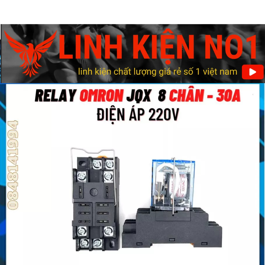 Relay Kính Om-ro JQX 12-24-220V 8 chân 30A