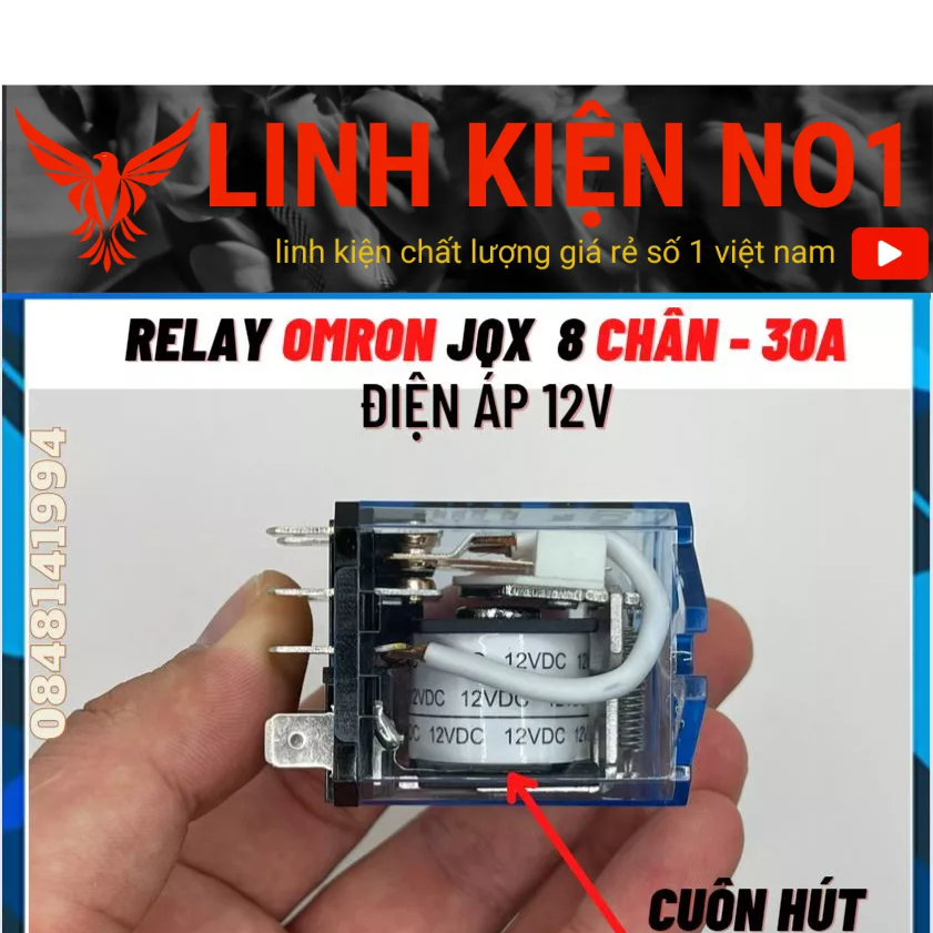 Relay Kính Om-ro JQX 12-24-220V 8 chân 30A