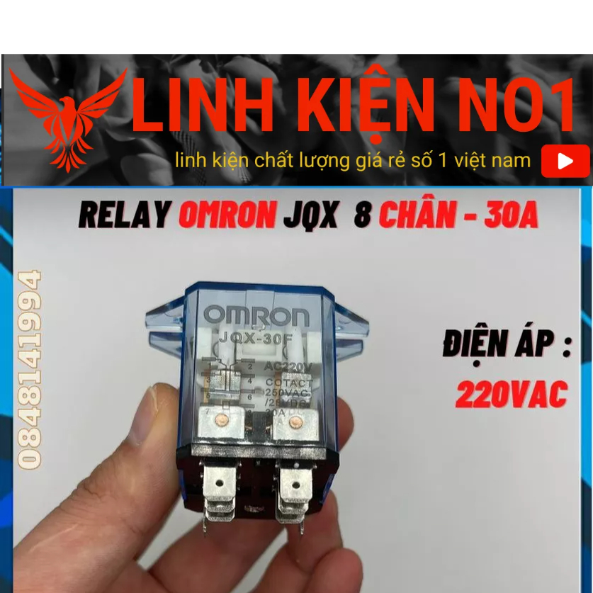 Relay Kính Om-ro JQX 12-24-220V 8 chân 30A