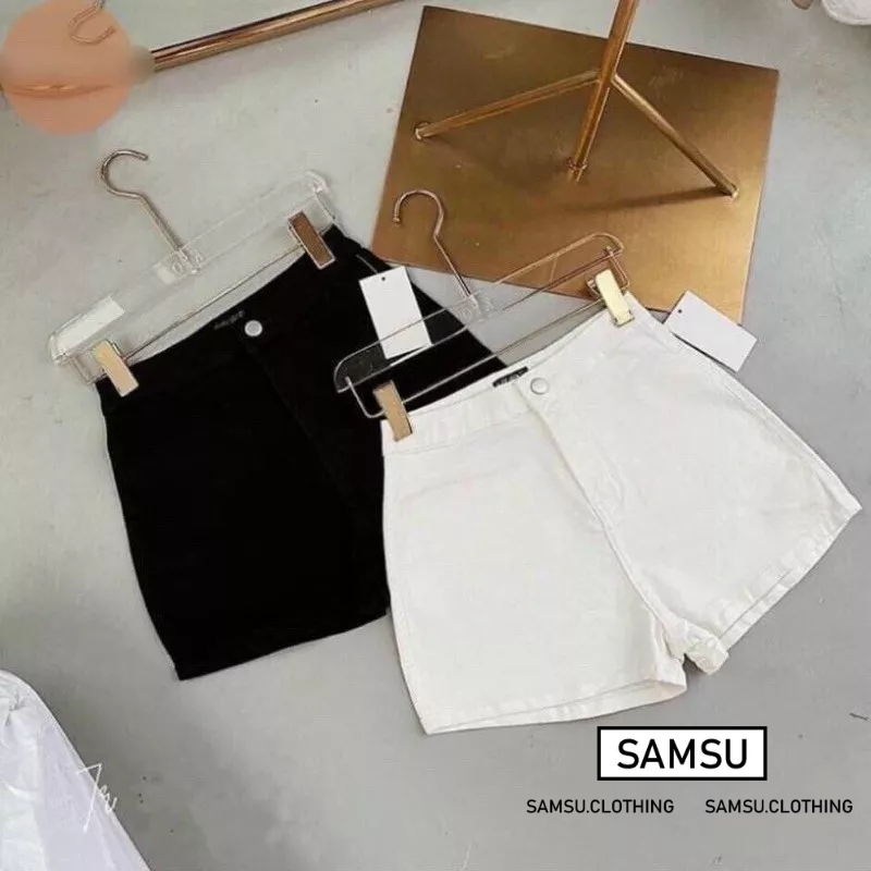 Quần đùi nữ, quần đùi kaki cạp cao không túi đen trắng phong cách năng động samsu.clothing_saigon