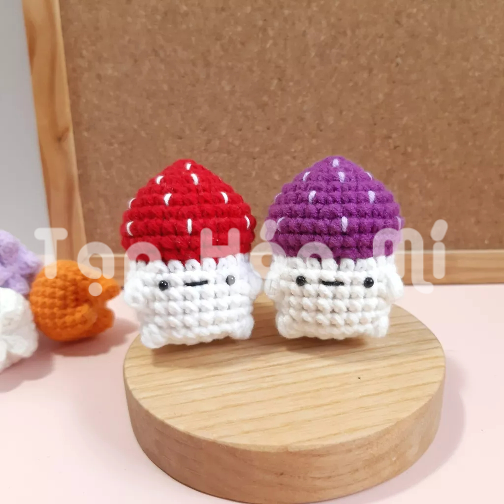 MÓC KHÓA CHUNKY MUSHROOM - CẶP ĐÔI NẤM ẾCH BÉO LÙN LEN HANDMADE
