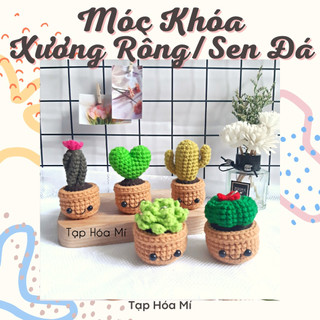 MÓC KHÓA CHẬU CÂY SEN ĐÁ/XƯƠNG RỒNG LEN DỄ THƯƠNG HANDMADE