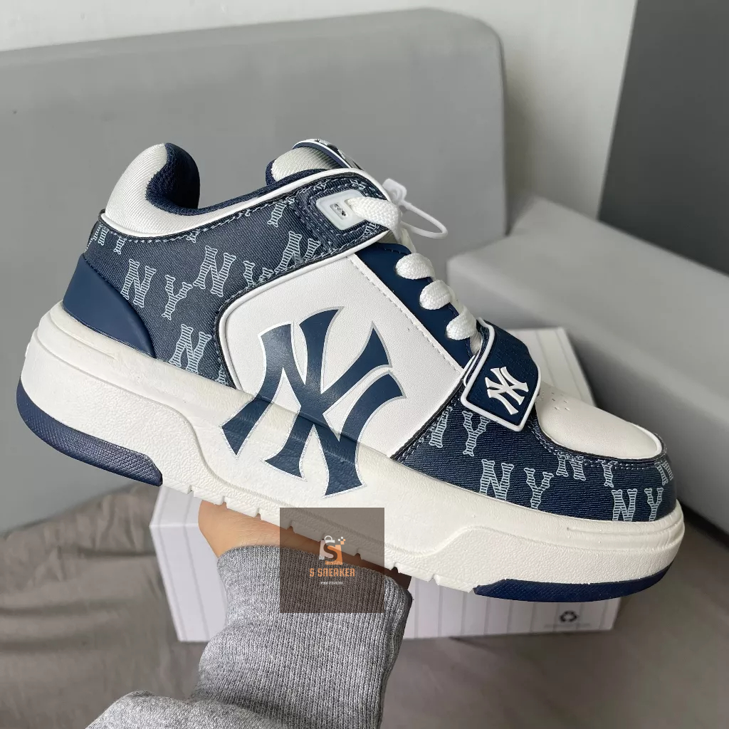 Giày MLB Chunky Liner Mid Monogram Denim Ny Navy - Bản Cao Cấp | Fullbox