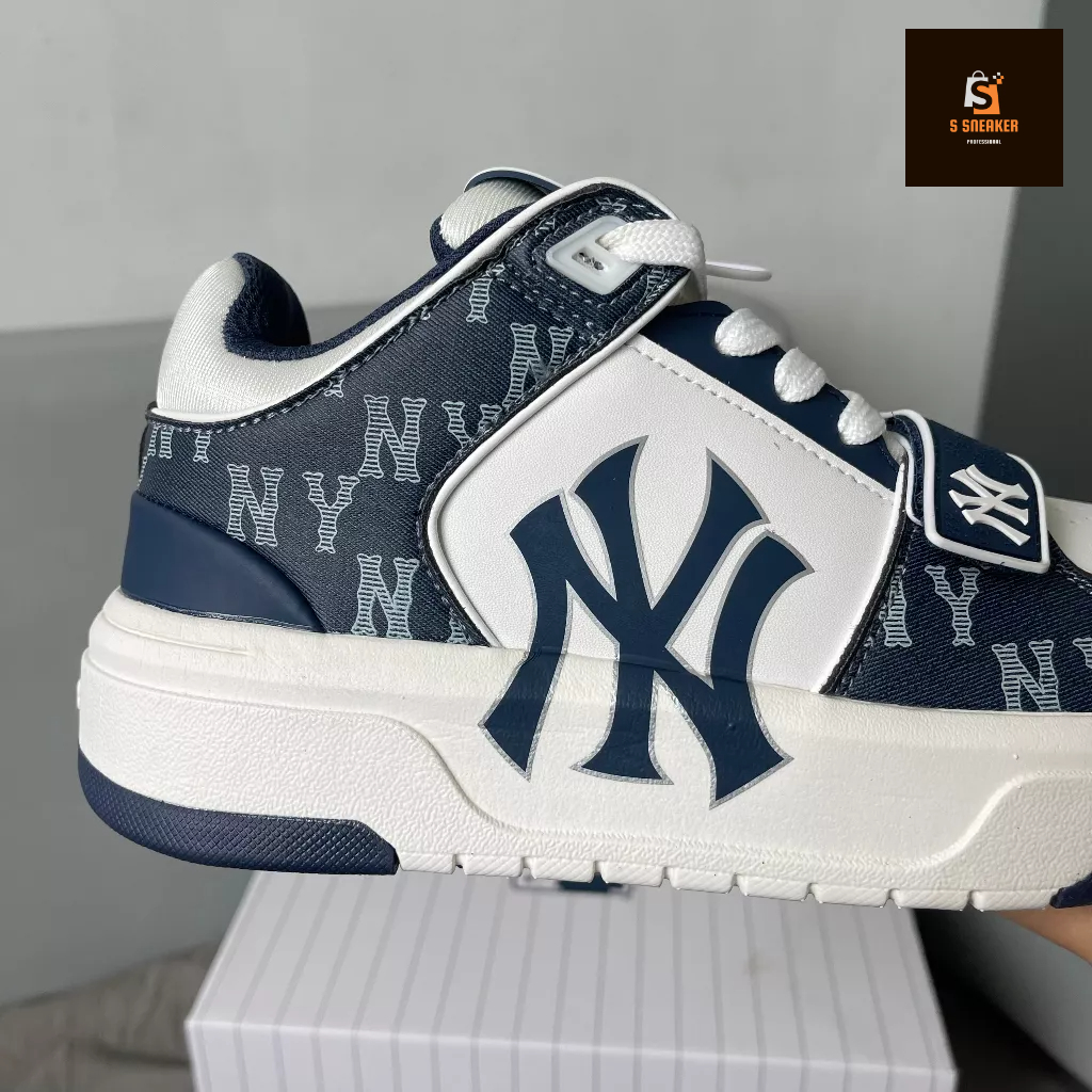 Giày MLB Chunky Liner Mid Monogram Denim Ny Navy - Bản Cao Cấp | Fullbox