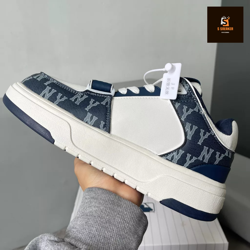 Giày MLB Chunky Liner Mid Monogram Denim Ny Navy - Bản Cao Cấp | Fullbox