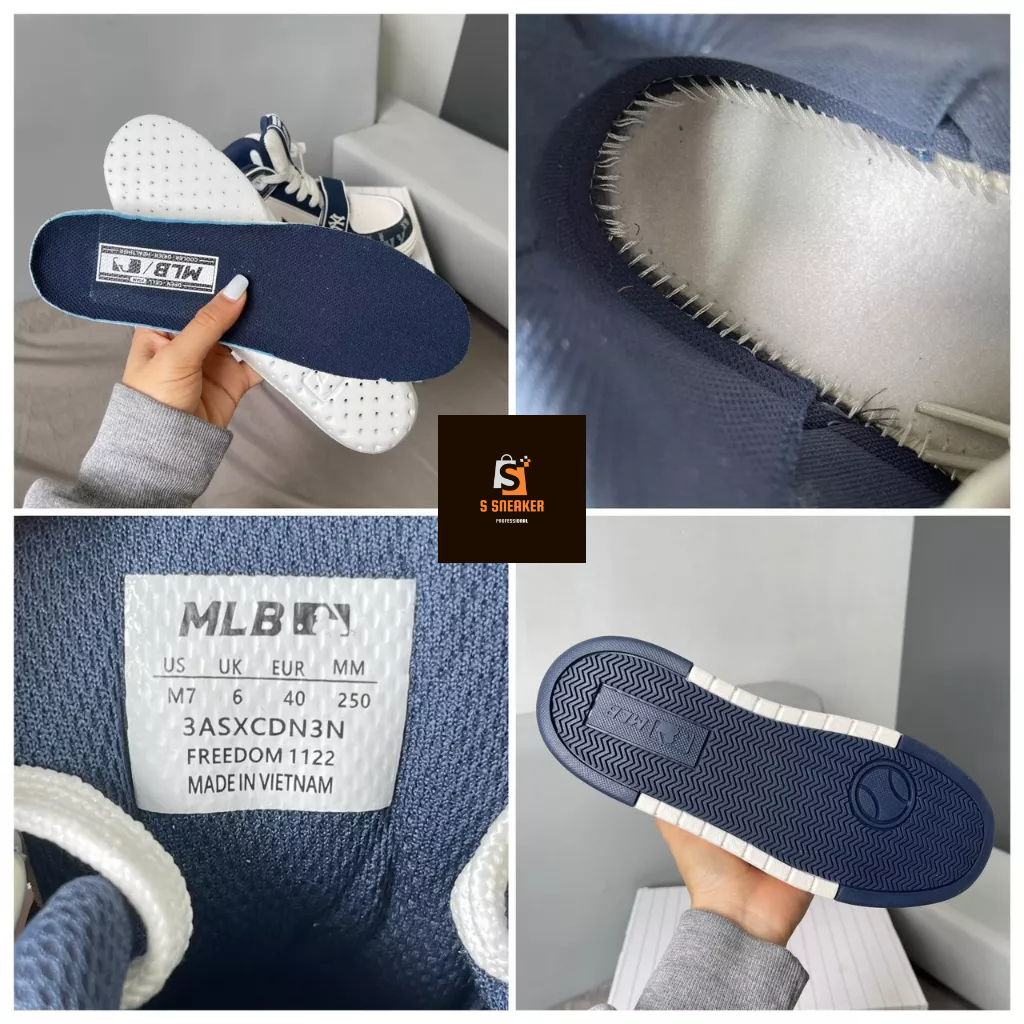 Giày MLB Chunky Liner Mid Monogram Denim Ny Navy - Bản Cao Cấp | Fullbox