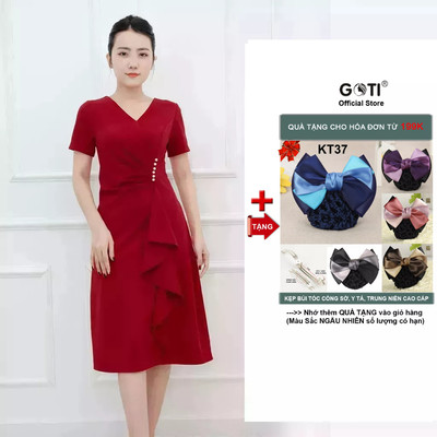 GOTI - Đầm Suông Chữ A Dự Tiệc Trung Niên Nữ Cao Cấp Vải Thun Co Giãn BigSize Cho Mẹ U40 U50 3321