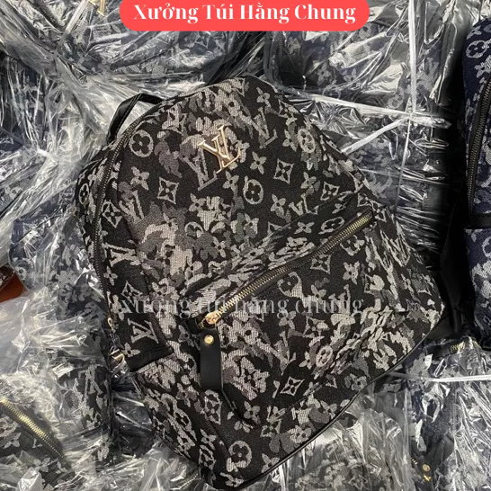 Balo Lv nam nữ đi học đi chơi size 40 chất Canvas màu xanh loang mẫu mới