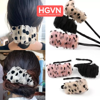 Búi tóc hàn quốc hgvn vải voan hoạ tiết chấm bi mẫu mới cho bạn nữ