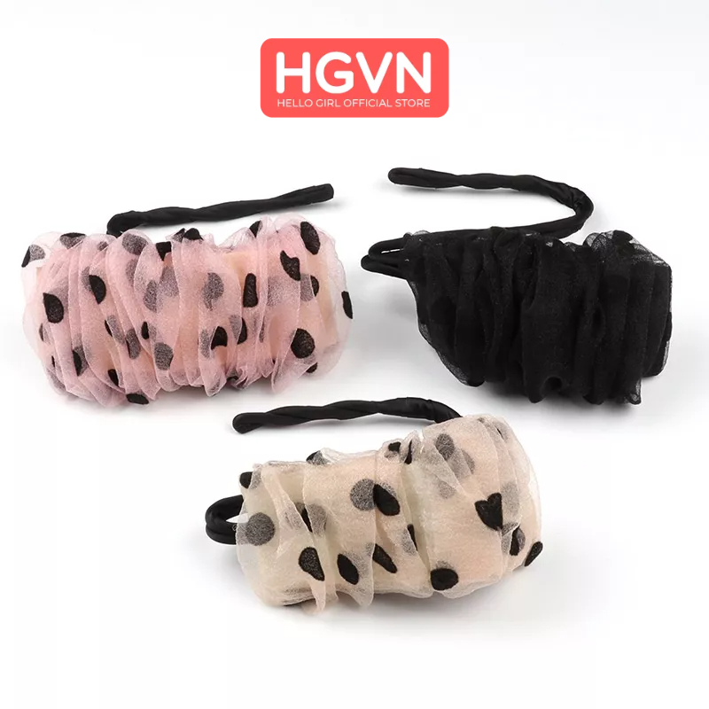 Búi Tóc Hàn Quốc HGVN Vải Voan Hoạ Tiết Chấm Bi Mẫu Mới Cho Bạn Nữ