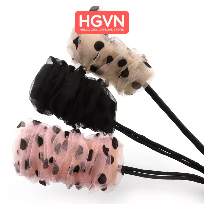 Búi Tóc Hàn Quốc HGVN Vải Voan Hoạ Tiết Chấm Bi Mẫu Mới Cho Bạn Nữ
