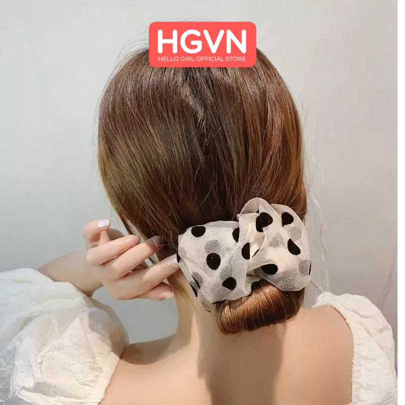 Búi Tóc Hàn Quốc HGVN Vải Voan Hoạ Tiết Chấm Bi Mẫu Mới Cho Bạn Nữ