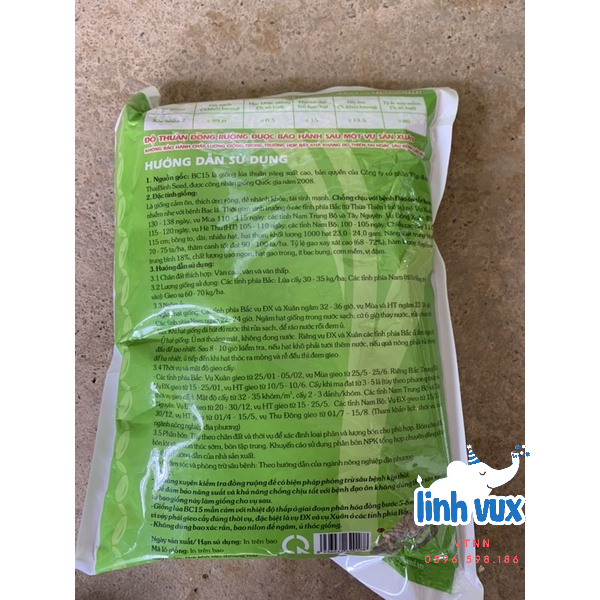 Hạt giống lúa BC15, thóc giống BC15 thái bình