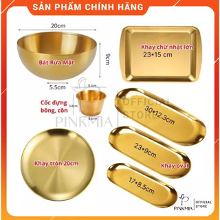 Khay mạ vàng spa pinkmia: bát rửa mặt, khay hạt đậu, cốc đựng bông, chén inox mạ vàng sang trọng