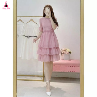 Váy Đầm công chúa đi tiệc, chụp kỷ yếu. Váy xòe 3 tầng, tay lỡ cổ trụ màu trắng, hồng