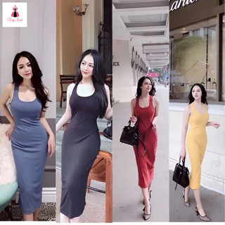 Đầm boby ba lỗ dáng dài xẻ sau mặc đi chơi, đi biển (video,hình thật cận chất)