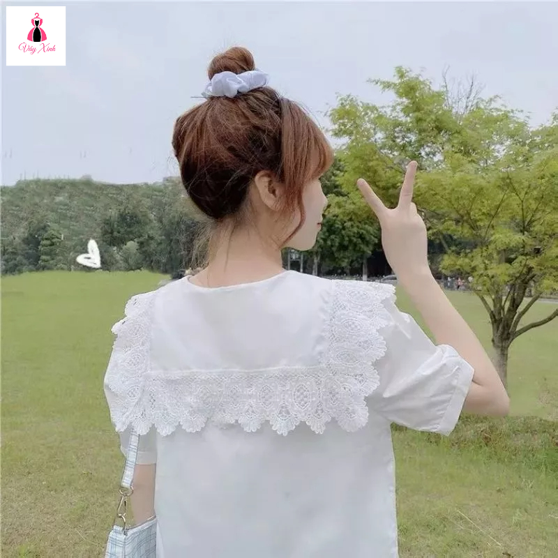 Áo sơ mi trắng nữ cổ thủy thủ thắt nơ tay bồng. Áo babydoll công sở
