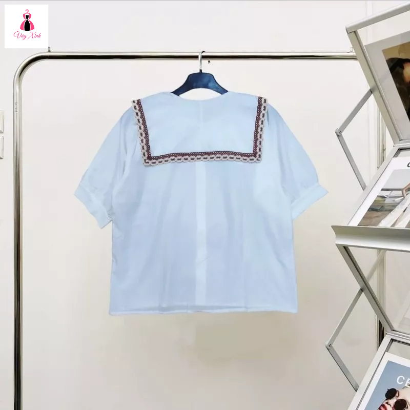 Áo sơ mi trắng nữ cổ thủy thủ thắt nơ tay bồng. Áo babydoll công sở