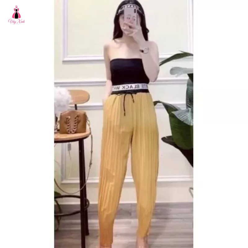 Quần baggy dập li cạp chữ hàng Quảng Châu nhiều màu