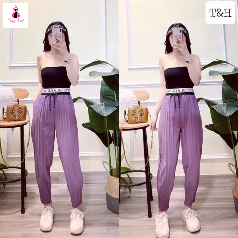 Quần baggy dập li cạp chữ hàng Quảng Châu nhiều màu