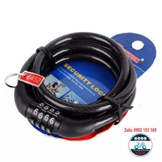 Khoá dây xe máy xe đạp mật mã 4 số, lõi thép đk 12mm, dài 1m. Chống trộm xe đạp, xe máy