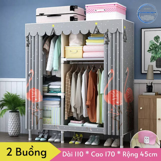 Tủ vải đựng quần áo 2 buồng 4 ngăn khung gỗ bọc nhựa cao cấp nhỏ gọn